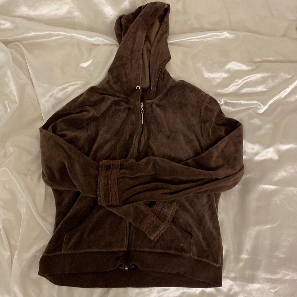 brown velour zip up jacket y2k